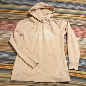 The North Face Pink Logo Hoodie Women's L‎ G Fleece Cotton Blend